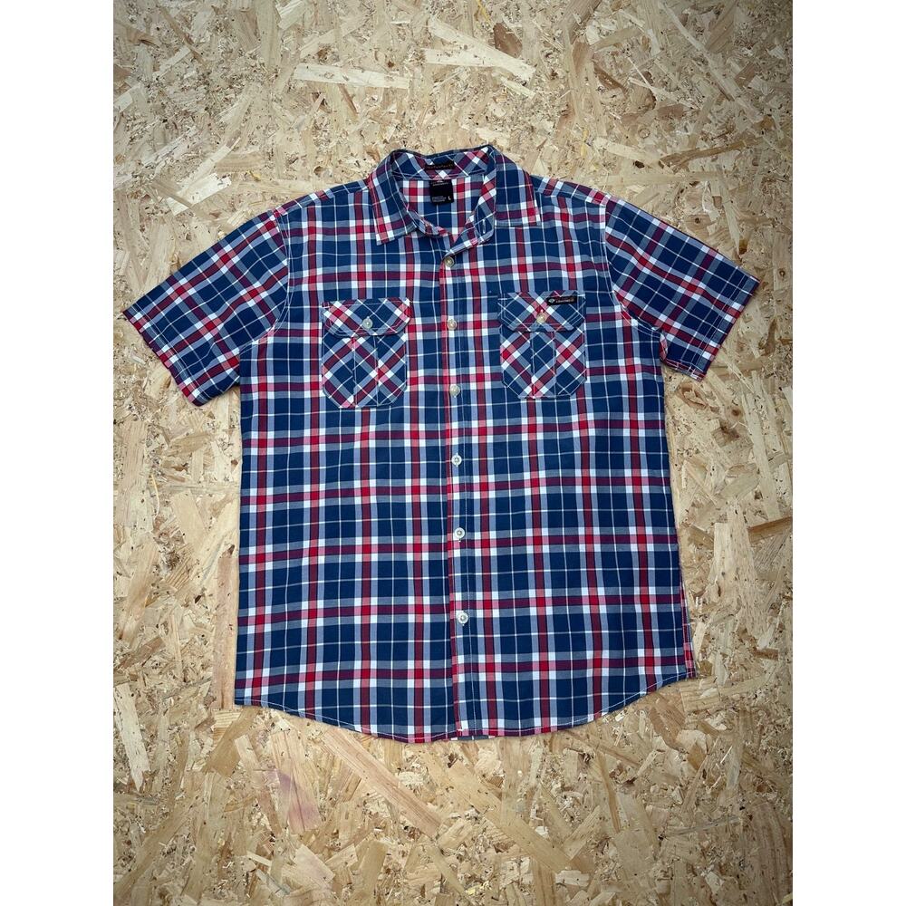 Enyce Mens Blue/Red Short Sleeve Button Down Shirt Sz L